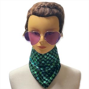 Reversible Teal Velvet and Metallic Houndstooth Rave Festival Bandana Mask